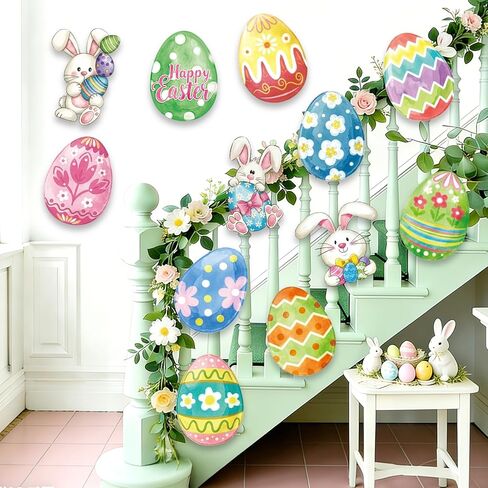 Large 9"x12" Spring Easter Egg Bunny Cutouts Decorations Cardboard Cutout Set, 12 Sheets Bunnies Cutouts Wall Door Windows Decor, Easter Eggs Paper Cut Outs Decoration (Eggs) in Saudi Arabia