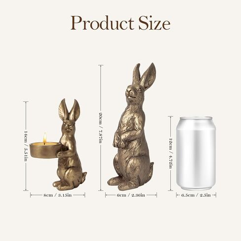 DN DECONATION Golden Easter Bunny Figurines Set of 2, Gilded Resin Rabbit Statue with Tealight Holder, Vintage Luxury Home Decor Centerpiece, Elegant Table Decor for Weddings and Easter Gifts in Saudi Arabia