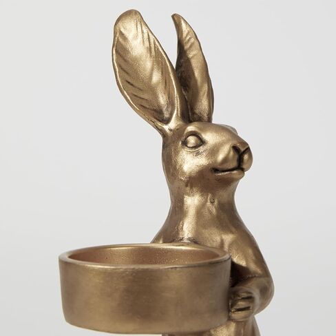 DN DECONATION Golden Easter Bunny Figurines Set of 2, Gilded Resin Rabbit Statue with Tealight Holder, Vintage Luxury Home Decor Centerpiece, Elegant Table Decor for Weddings and Easter Gifts in Saudi Arabia