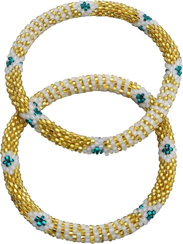 مجموعة من 2 أساور مصنوعة يدويًا من الخرز الزجاجي بوهو كروشيه أساور من نيبال، مجوهرات الأزياء النسائية، إكسسوارات مطرزة بالخرز هيبي للارتداء اليومي in Kuwait