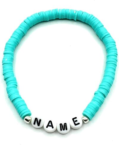 أساور اسم شخصية، اسم مخصص، كلمة، عبارة، لون، وحجم، حبة قرص هيشي بوليمر كلاي، لهجة فضية، هدية مصنوعة يدويًا للأم والبنت والأخت والأب والابن والأخ in Kuwait