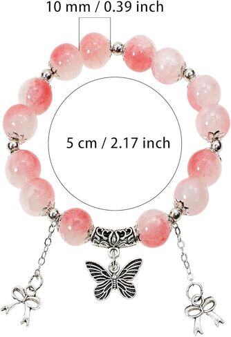 PENTA ANGEL Beaded Charm Bracelets for Women 4Pcs Stretch Stackable Crystal Glass Bead Bracelet with Butterfly Bow Flower Pendant for Birthday Christmas Party Favor Gift in Saudi Arabia