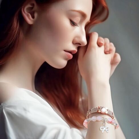 PENTA ANGEL Beaded Charm Bracelets for Women 4Pcs Stretch Stackable Crystal Glass Bead Bracelet with Butterfly Bow Flower Pendant for Birthday Christmas Party Favor Gift in Saudi Arabia