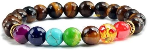 منتجات جاكي الطبيعية - 7 أساور من الأحجار الكريمة الطبيعية من شاكرا لافا وعين النمر للعلاج بالروائح العلاجية (عين النمر) in Kuwait