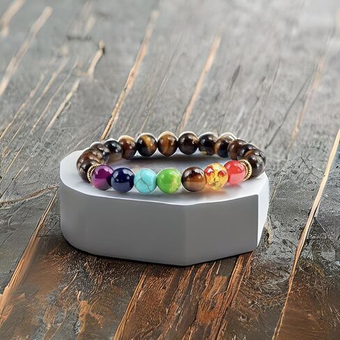 منتجات جاكي الطبيعية - 7 أساور من الأحجار الكريمة الطبيعية من شاكرا لافا وعين النمر للعلاج بالروائح العلاجية (عين النمر) in Kuwait