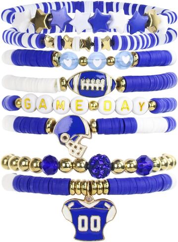 9PCS Game Day Football Charm Bracelet for Women Men, Football Charm Beaded Stretch Bracelet for Moms & Dads, Stackable Sports Jewelry Accessories Gifts for Football Fans in Kuwait