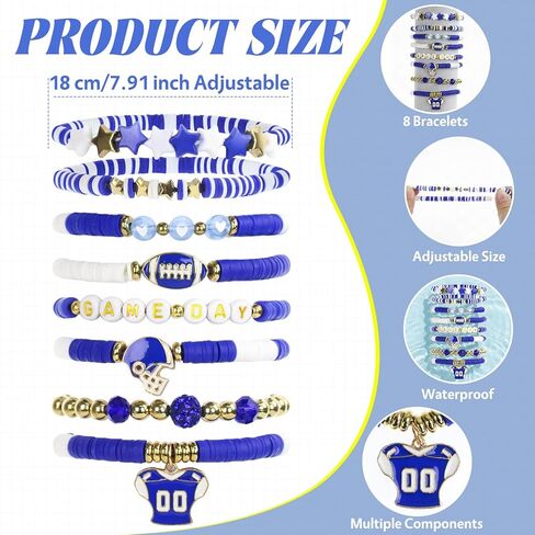 9PCS Game Day Football Charm Bracelet for Women Men, Football Charm Beaded Stretch Bracelet for Moms & Dads, Stackable Sports Jewelry Accessories Gifts for Football Fans in Kuwait