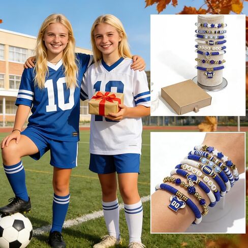 9PCS Game Day Football Charm Bracelet for Women Men, Football Charm Beaded Stretch Bracelet for Moms & Dads, Stackable Sports Jewelry Accessories Gifts for Football Fans in Kuwait