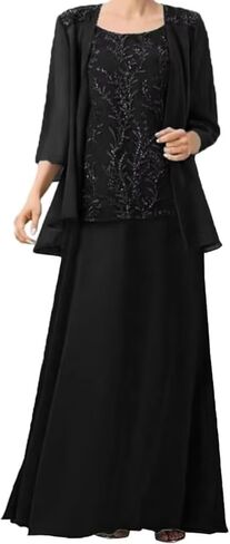 2 Pieces Mother of The Bride Dresses with Jackets for Wedding Sequin Chiffon Formal Evening Gowns JH050 in Saudi Arabia