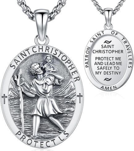 قلادة فريجيم سانت S925 من الفضة الاسترليني قلادة راعي سانت تميمة حماية وسام حمايتنا القلائد مجوهرات كاثوليكية هدية للرجال والنساء in Kuwait