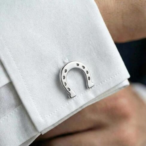 Men’s Lucky Horseshoe Cufflinks – Stainless Steel Equestrian-Themed Cuff Links with Gift Box & Polishing Cloth – Available in Silver & Gold in Kuwait
