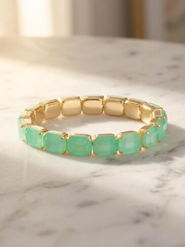 سوار سوريلي ديلايت من قطع الزمرد باللون الأخضر النعناعي، طوله 17.78 سم، لون ذهبي ساطع in Kuwait