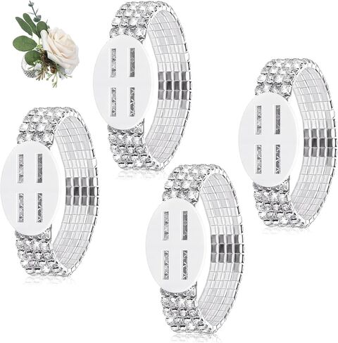 4 Pcs Corsage Wristlet Bands Rhinestone Bracelet, Rhinestone Wrist Corsage, Elastic DIY Wrist For Wedding Party Prom Bride Shower Party Anniversary in Saudi Arabia
