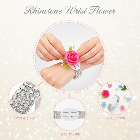 4 Pcs Corsage Wristlet Bands Rhinestone Bracelet, Rhinestone Wrist Corsage, Elastic DIY Wrist For Wedding Party Prom Bride Shower Party Anniversary in Saudi Arabia