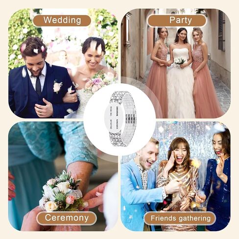 4 Pcs Corsage Wristlet Bands Rhinestone Bracelet, Rhinestone Wrist Corsage, Elastic DIY Wrist For Wedding Party Prom Bride Shower Party Anniversary in Saudi Arabia