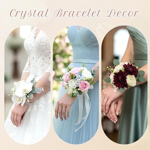 4 Pcs Corsage Wristlet Bands Rhinestone Bracelet, Rhinestone Wrist Corsage, Elastic DIY Wrist For Wedding Party Prom Bride Shower Party Anniversary in Saudi Arabia