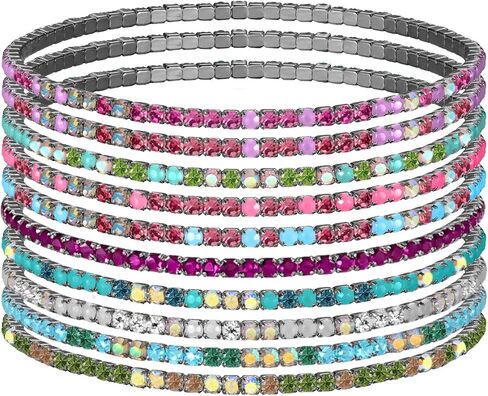 10Pcs Colorful Crystal Stretch Bracelets for Women Dainty Handmade Rhinestone Stackable Tennis Bracelet To Daughter Mom Fashion Jewelry Gift in Saudi Arabia