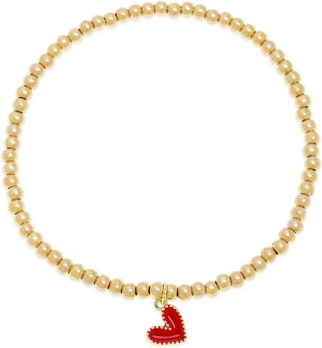 مجموعة أساور قابلة للتمدد على شكل قلب مطرز باللون الذهبي الأنيق للنساء، مجموعة أساور أنيقة مصنوعة يدويًا وقابلة للتكديس في عيد الحب والحب الأحمر وإكسسوارات المجوهرات والإكسسوارات. in Kuwait