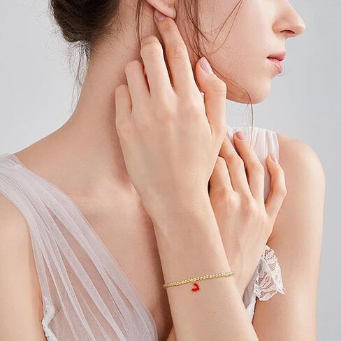 مجموعة أساور قابلة للتمدد على شكل قلب مطرز باللون الذهبي الأنيق للنساء، مجموعة أساور أنيقة مصنوعة يدويًا وقابلة للتكديس في عيد الحب والحب الأحمر وإكسسوارات المجوهرات والإكسسوارات. in Kuwait