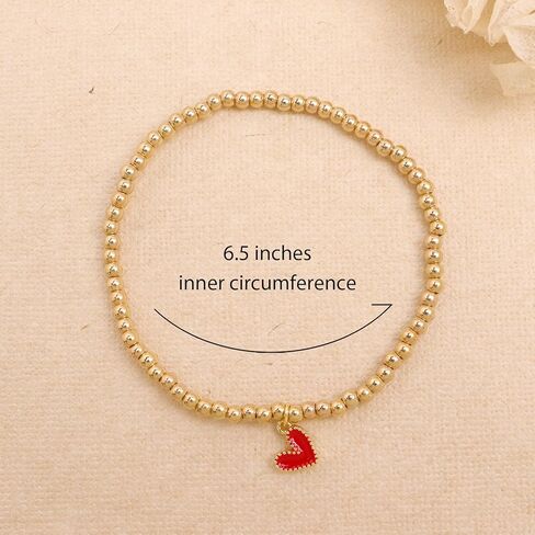 مجموعة أساور قابلة للتمدد على شكل قلب مطرز باللون الذهبي الأنيق للنساء، مجموعة أساور أنيقة مصنوعة يدويًا وقابلة للتكديس في عيد الحب والحب الأحمر وإكسسوارات المجوهرات والإكسسوارات. in Kuwait