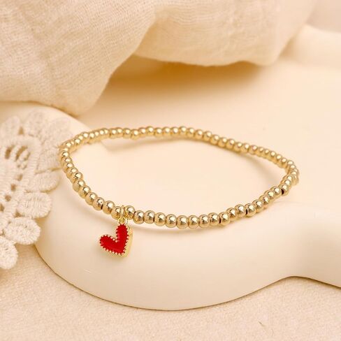 مجموعة أساور قابلة للتمدد على شكل قلب مطرز باللون الذهبي الأنيق للنساء، مجموعة أساور أنيقة مصنوعة يدويًا وقابلة للتكديس في عيد الحب والحب الأحمر وإكسسوارات المجوهرات والإكسسوارات. in Kuwait