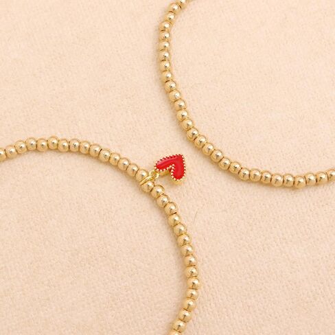 مجموعة أساور قابلة للتمدد على شكل قلب مطرز باللون الذهبي الأنيق للنساء، مجموعة أساور أنيقة مصنوعة يدويًا وقابلة للتكديس في عيد الحب والحب الأحمر وإكسسوارات المجوهرات والإكسسوارات. in Kuwait