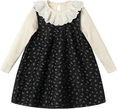 Girls Sleeveless Floral Dress 2 Piece Set Lace Peter Pan Collar Tops Dresses Outfits 2-6Y in Kuwait