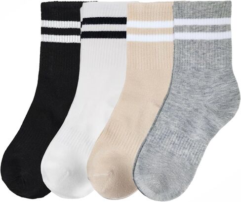4Pairs Women Striped Cotton Crew Socks, Athletic Running Socks for Sport, Home,Office, School, Size 6-9 in Kuwait