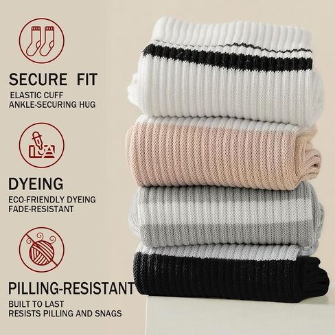 4Pairs Women Striped Cotton Crew Socks, Athletic Running Socks for Sport, Home,Office, School, Size 6-9 in Kuwait