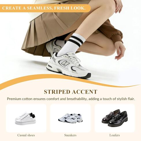 4Pairs Women Striped Cotton Crew Socks, Athletic Running Socks for Sport, Home,Office, School, Size 6-9 in Kuwait