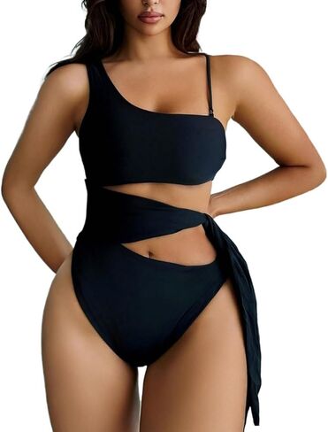 Women's Sleeveless High Stretch Asymmetrical Cutout One-Piece Swimsuit for Summer Beach & Pool Fun in Saudi Arabia