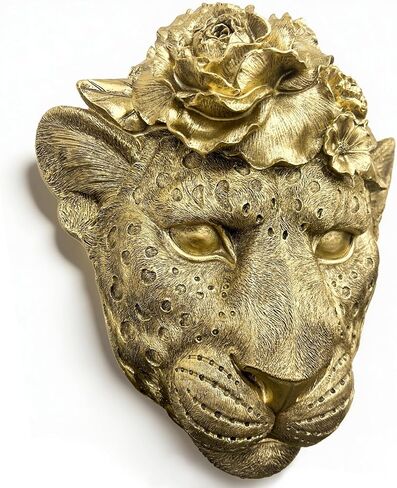 GUSFREUD Vintage Animal Head Wall Decor – 11" Resin Leopard Wall Art, Gold Leopard Wall Decor for Living Room, Bedroom & Office, Leopard Head Wall Sculpture Decor in Kuwait