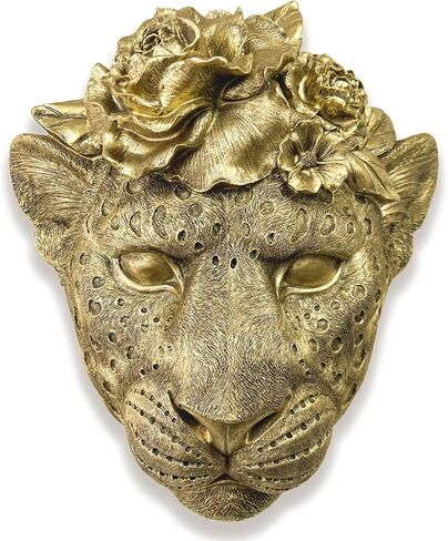 GUSFREUD Vintage Animal Head Wall Decor – 11" Resin Leopard Wall Art, Gold Leopard Wall Decor for Living Room, Bedroom & Office, Leopard Head Wall Sculpture Decor in Kuwait