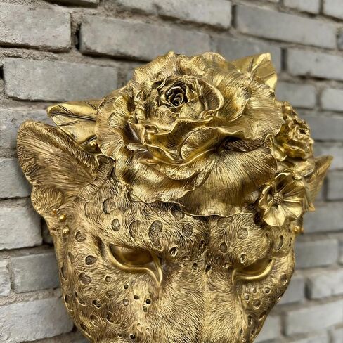 GUSFREUD Vintage Animal Head Wall Decor – 11" Resin Leopard Wall Art, Gold Leopard Wall Decor for Living Room, Bedroom & Office, Leopard Head Wall Sculpture Decor in Kuwait