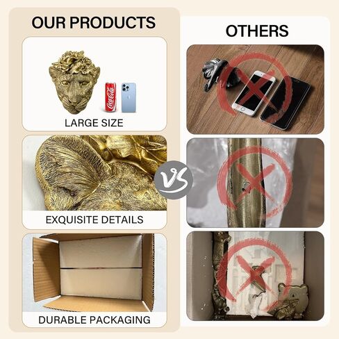 GUSFREUD Vintage Animal Head Wall Decor – 11" Resin Leopard Wall Art, Gold Leopard Wall Decor for Living Room, Bedroom & Office, Leopard Head Wall Sculpture Decor in Kuwait