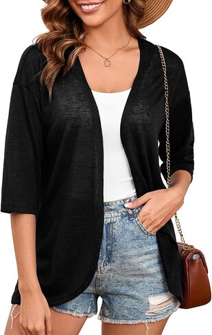 Heymoments Women's Lightweight Open Front Knit Cardigans 3/4 Sleeve Casual Soft Drape Summer Cardigan S-2XL in Kuwait