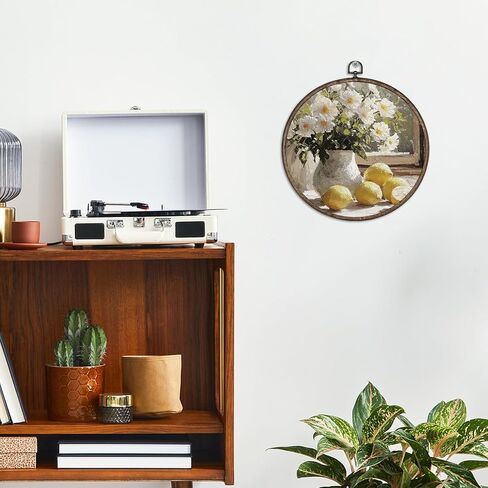 Giosve Vintage Rustic Lemon Floral Round Wall Art Canvas Framed Poster, Antique Farmhouse Flower Vase Fruit Hanging Wall Sculptures for Kitchen Dining Room Home Decor, 10x10 Inch in Kuwait