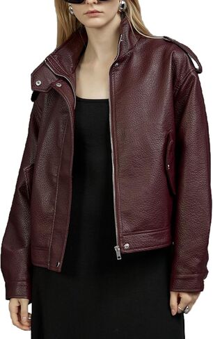 Bellivera Women's Oversized Faux Leather Jackets Retro Zip Up Casual Bomber and Biker Jackets for Spring Fall in Kuwait