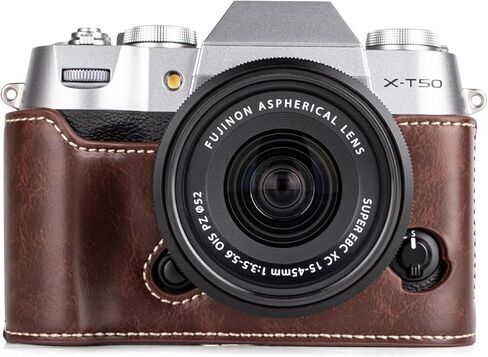 MUZIRI KINOKOO Case for Fuji XT50/X-T50 Camera - PU Leather Half Case for Fujifilm X-T50/Fuji XT50 Digital Camera - with Opening Bottom and Hand Grip Design - Coffee in Kuwait