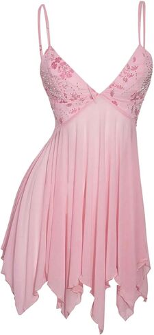 SOLY HUX Women's Y2k Mesh Sheer Sequin Mini Dress V Neck Spaghetti Strap Ruffle Flowy Party Going Out Dresses in Saudi Arabia