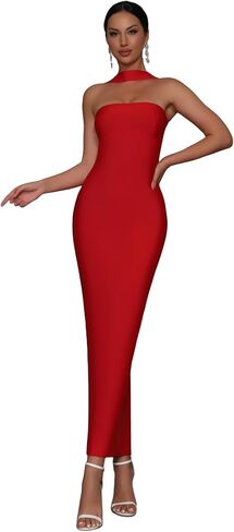 Women 2025 Bandage Long Dress Halter Back Bodycon Solid Elastic Celebrity Evening One Piece Birthday Gowns in Saudi Arabia