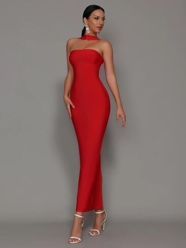 المرأة 2025 ضمادة فستان طويل الرسن الظهر Bodycon الصلبة مطاطا المشاهير مساء قطعة واحدة فساتين عيد ميلاد in Kuwait