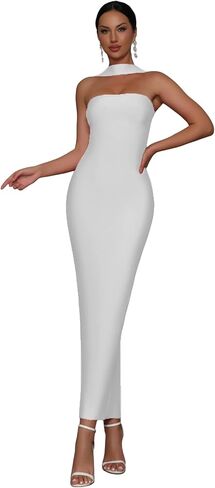 المرأة 2025 ضمادة فستان طويل الرسن الظهر Bodycon الصلبة مطاطا المشاهير مساء قطعة واحدة فساتين عيد ميلاد in Kuwait