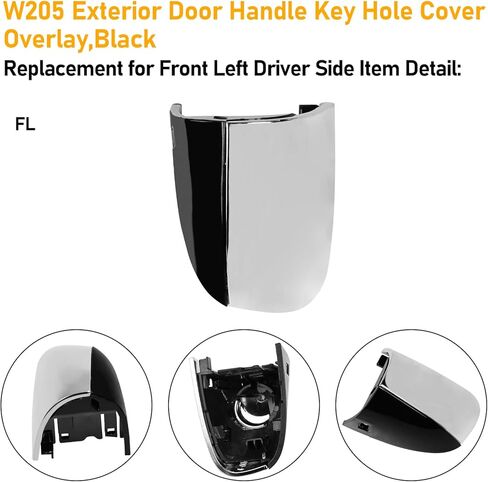 Front Door Handle End Bezel Cover W/O Key Hole Compatible with Mercedes-Benz C-Class (W205/S205) 2015-2021,1PC Front Left Driver Side Exterior Door Handle Cap Replacement for 0997661700-1,Black in Saudi Arabia