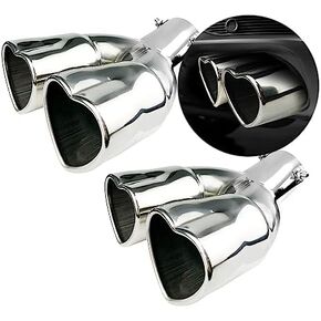 قطعتان من طرف العادم المزدوج بمدخل 2.5 بوصة، أطراف عادم السيارة على شكل قلب، طرف كاتم صوت منحني، طرف تعديل أنبوب الذيل، أنبوب تزيين السيارة قابل للتعديل (منحني، فضي) in Kuwait