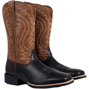 أحذية رعاة البقر للرجال، أحذية كلاسيكية مربعة الشكل مطرزة غربية، بطانة مريحة من حرير الحليب، مقاومة للانزلاق، أحذية طويلة للمهرجانات الموسيقية الريفية، جلد نباتي in Kuwait