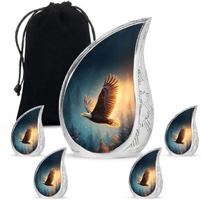 جرار دمعة النسر للرماد البشري للرجال - جرار حرق الجثث عند غروب الشمس للنساء - جرة تذكار جنازة صغيرة للذكور والإناث - جرة زرقاء صغيرة للأم والأب (مجموعة من 5 و10 بوصات و3 بوصات) in Kuwait