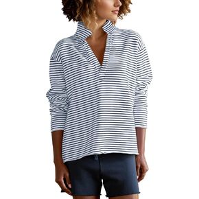 سويت شيرت نسائي مخطط برقبة على شكل حرف V، قمصان هينلي بولو بياقة، بلوفر كاجوال من الصوف بأكمام طويلة in Kuwait