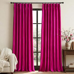 ستائر مخملية وردية ساخنة 90 بوصة: فوشيا قرصة مطوي 2 لوح أنيق غرفة المعيشة سواد ستائر معزولة حراريًا مع خطافات - فاخرة عازلة للصوت تقلل الضوضاء الخلفية ستارة نافذة لغرفة النوم in Kuwait