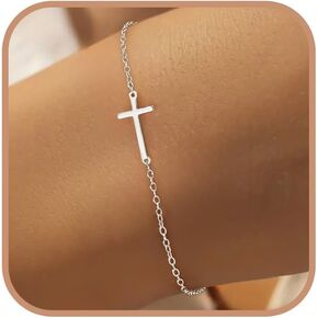 Dainty Sideways Cross Bracelet for Women 925 Sterling Silver Horizontal Cross Bracelet to Daughter Mom Non Tarnish Crucifix Faith Trendy Charm Cross Link Chain Friendship Birthday Easter Jewelry Gifts in Kuwait